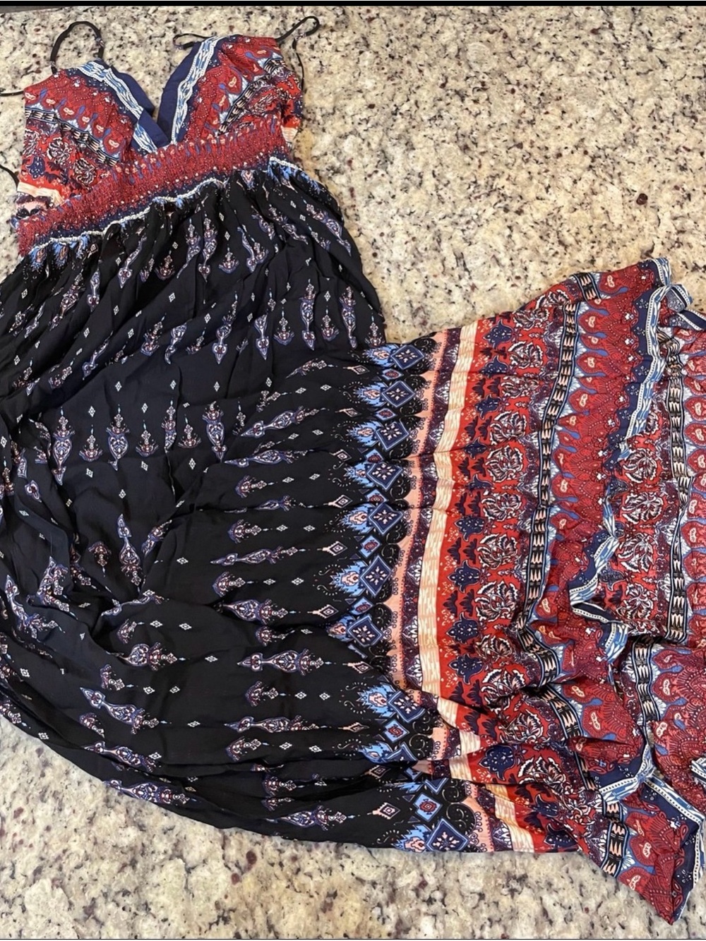 Boho Print Maxi Dress - Red & Black